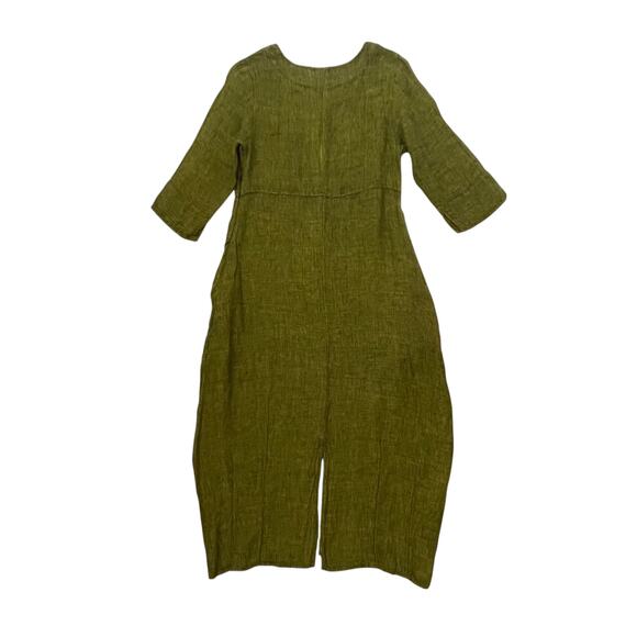 GRIZAS Textured Linen Midi Dress - Green Black Tweed - Size Small - Picture 2 of 5